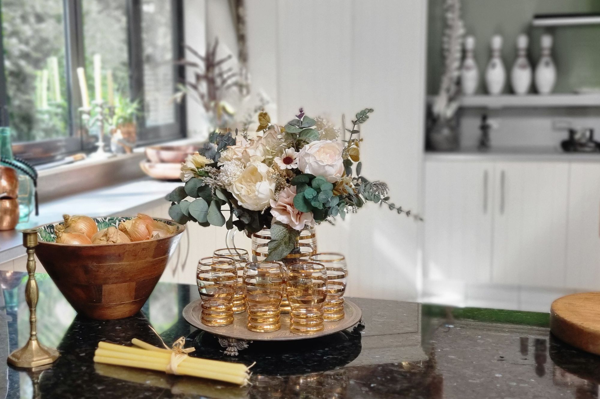 Flowergirl small classic bouquet in the kitchen area