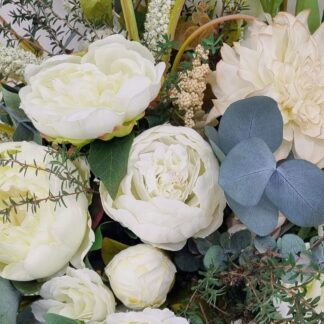 Close up of preserved foliage and ivory floral bouquet - Flowergirl NZ