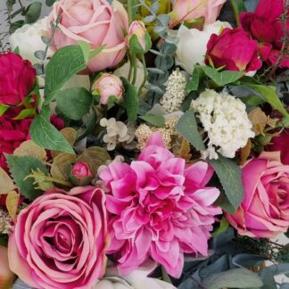 Bouquet of preserved foliage and romantic pink silk florals - Flowergirl NZ