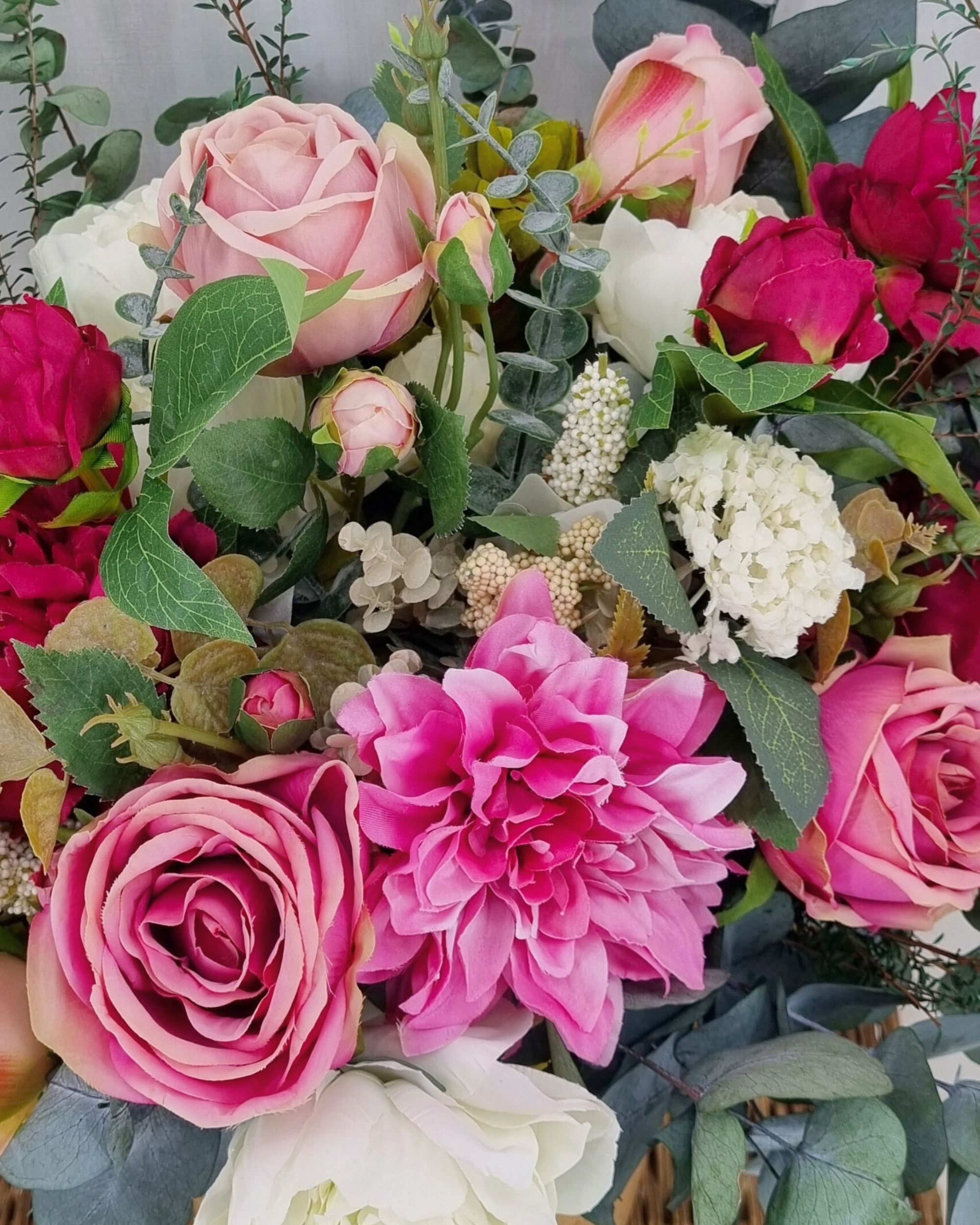 Bouquet of preserved foliage and romantic pink silk florals - Flowergirl NZ